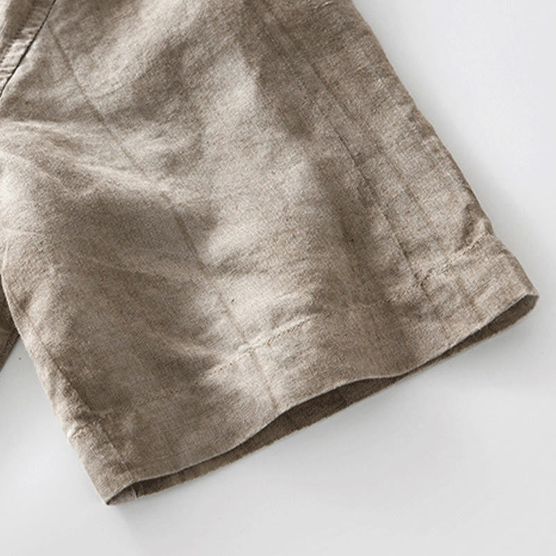 Buddha Stones Simple Buttons Design Men's Short Sleeve Cotton Linen Shirt With Pocket - image 16
