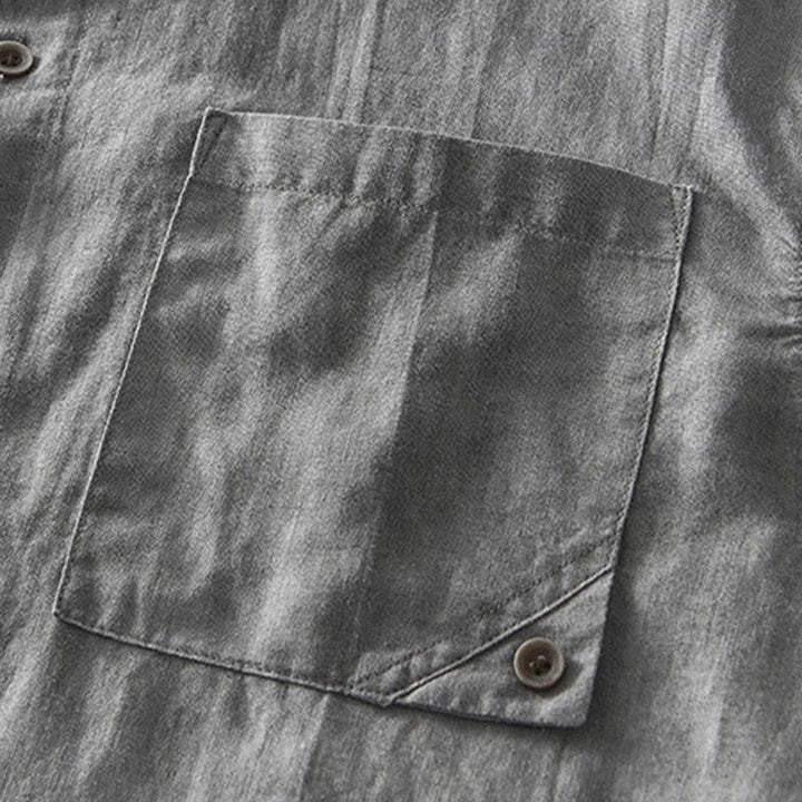 Buddha Stones Simple Buttons Design Men's Short Sleeve Cotton Linen Shirt With Pocket - image 3