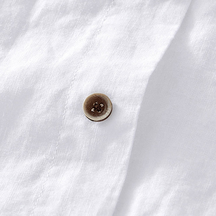 Buddha Stones Simple Buttons Design Men's Short Sleeve Cotton Linen Shirt With Pocket - image 8