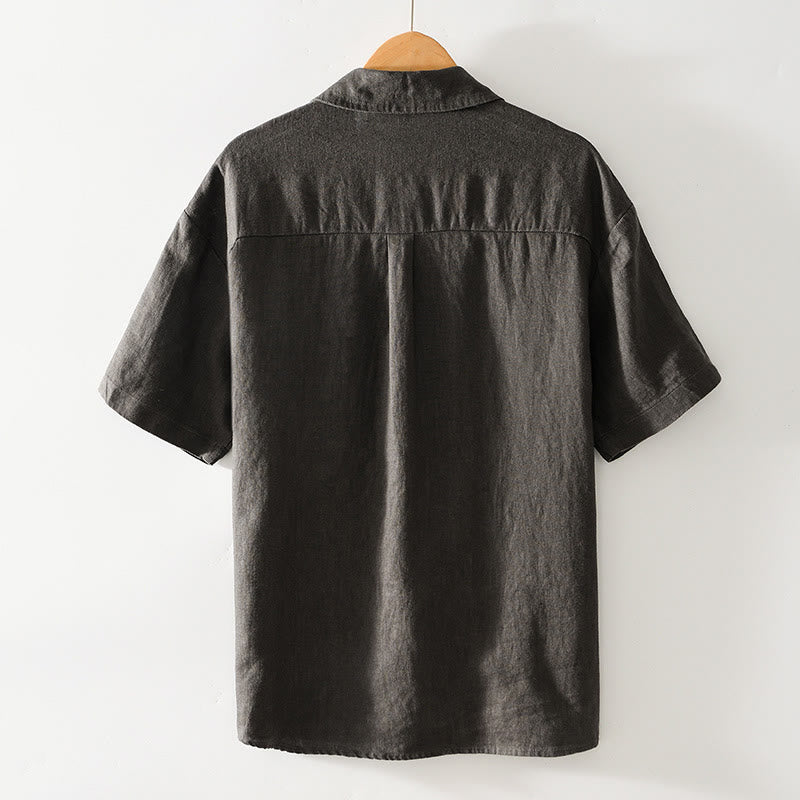 Buddha Stones Solid Color Buttons Men's Short Sleeve Linen Shirt With Pockets - image 19
