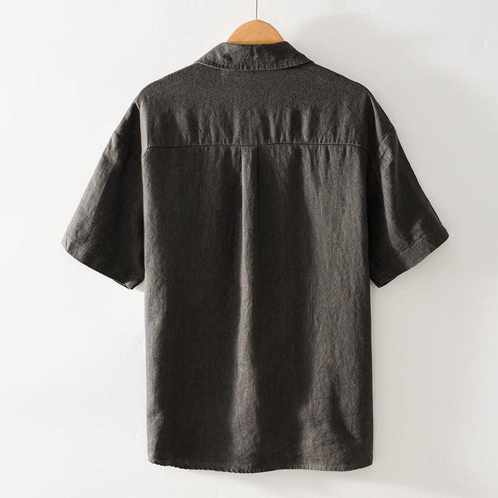 Buddha Stones Solid Color Buttons Men's Short Sleeve Linen Shirt With Pockets - image 19