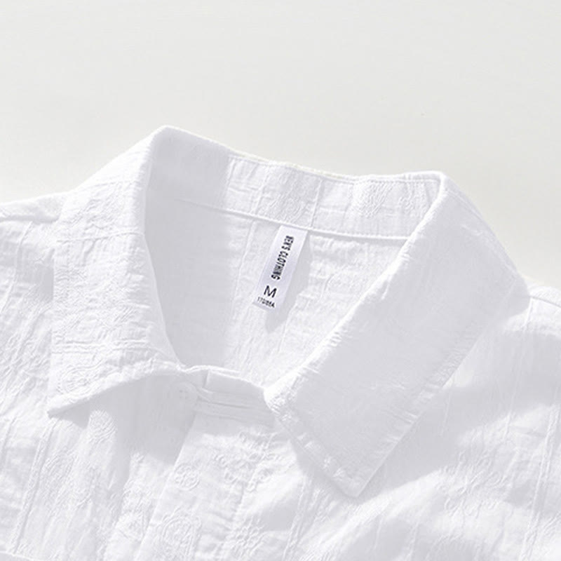 Buddha Stones Commute Plain Buttons Men's Short Sleeve Shirt With Pockets - image 11