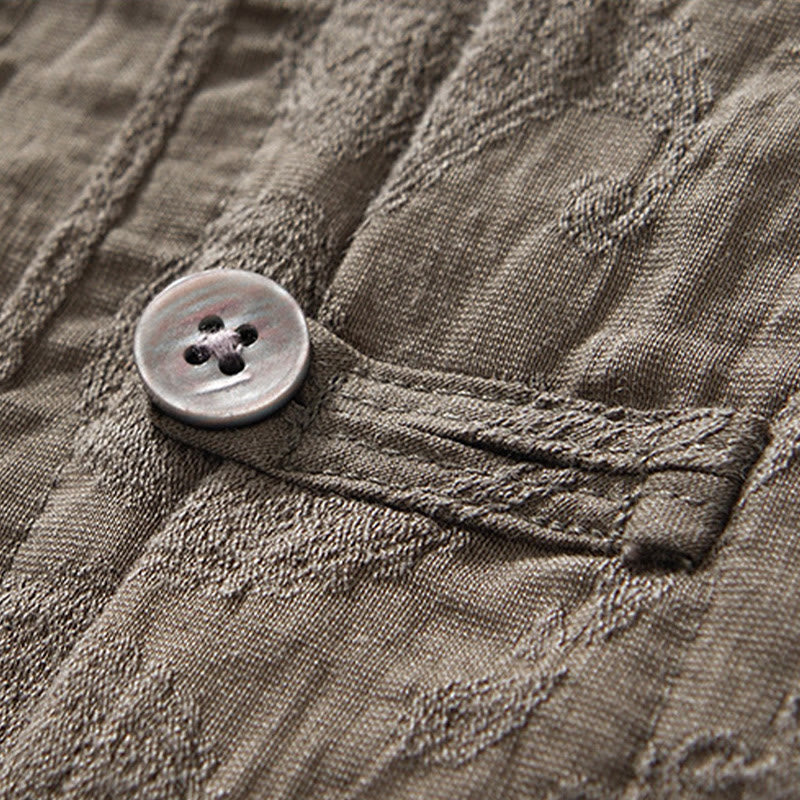 Buddha Stones Commute Plain Buttons Men's Short Sleeve Shirt With Pockets - image 18