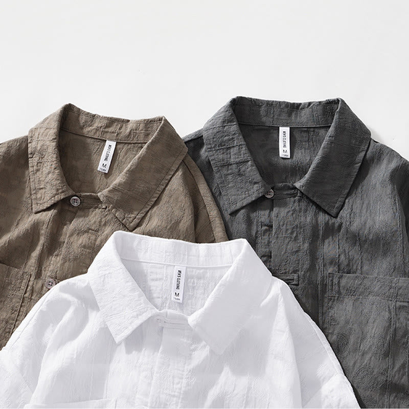 Buddha Stones Commute Plain Buttons Men's Short Sleeve Shirt With Pockets - image 23