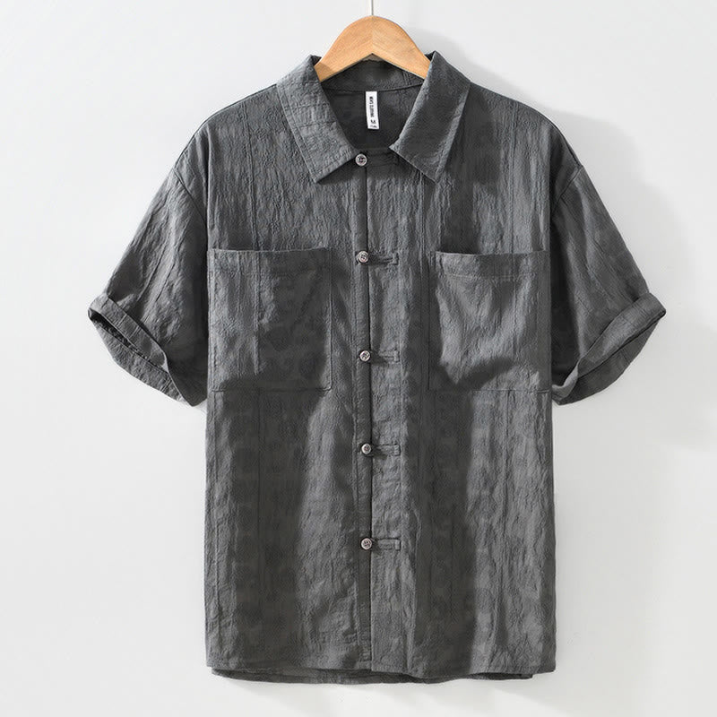 Buddha Stones Commute Plain Buttons Men's Short Sleeve Shirt With Pockets - image 1
