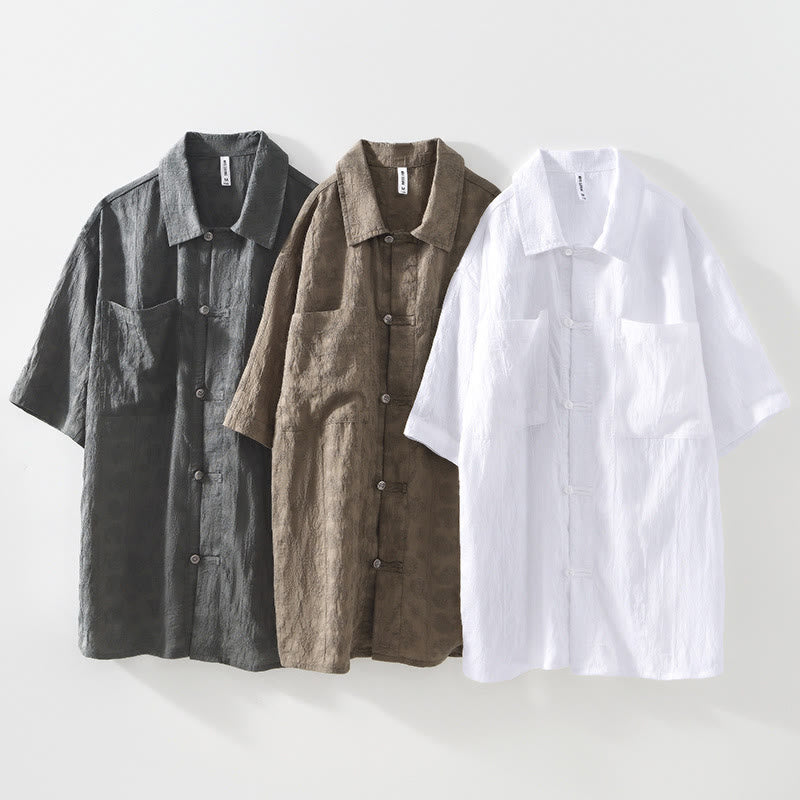 Buddha Stones Commute Plain Buttons Men's Short Sleeve Shirt With Pockets - image 22