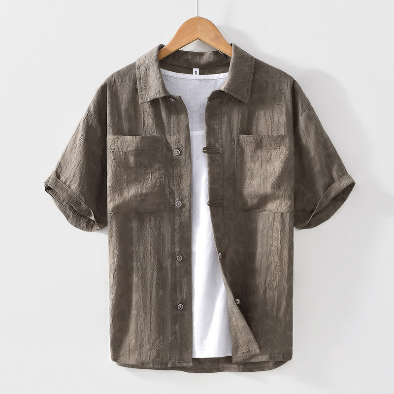 Buddha Stones Commute Plain Buttons Men's Short Sleeve Shirt With Pockets - Olive - US/UK/AU42，EU52 (3XL) - image 16