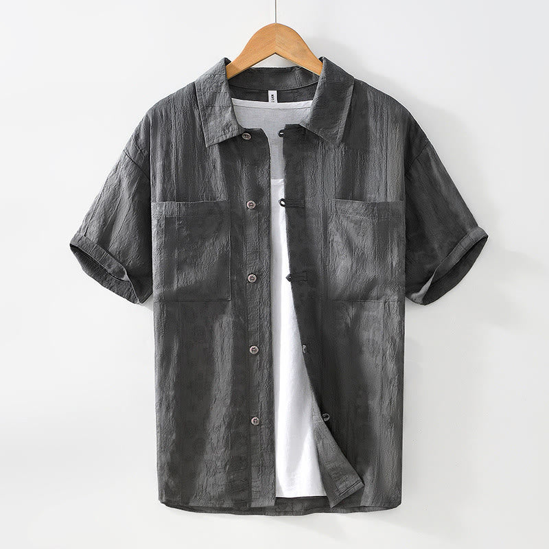 Buddha Stones Commute Plain Buttons Men's Short Sleeve Shirt With Pockets - SlateGray - US/UK/AU42，EU52 (3XL) - image 0