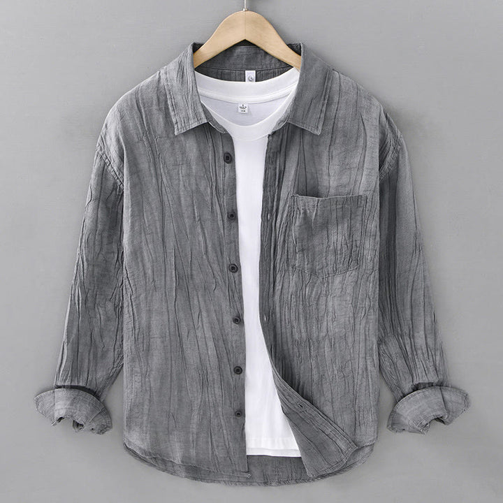 Buddha Stones Retro Pleats Buttons Men's Long Sleeve Ramie Linen Long Sleeve Shirt With Pockets - LightSlateGray - US/UK/AU42，EU52 (3XL) - image 0