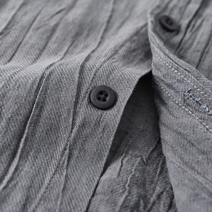 Buddha Stones Retro Pleats Buttons Men's Long Sleeve Ramie Linen Long Sleeve Shirt With Pockets - image 2