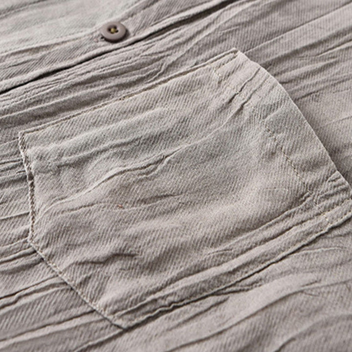 Buddha Stones Retro Pleats Buttons Men's Long Sleeve Ramie Linen Long Sleeve Shirt With Pockets - image 11
