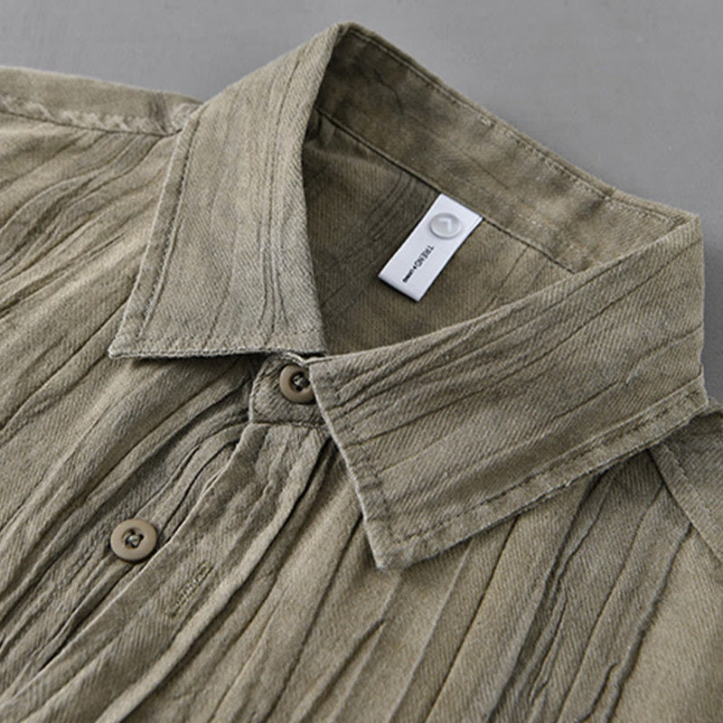Buddha Stones Retro Pleats Buttons Men's Long Sleeve Ramie Linen Long Sleeve Shirt With Pockets - image 5