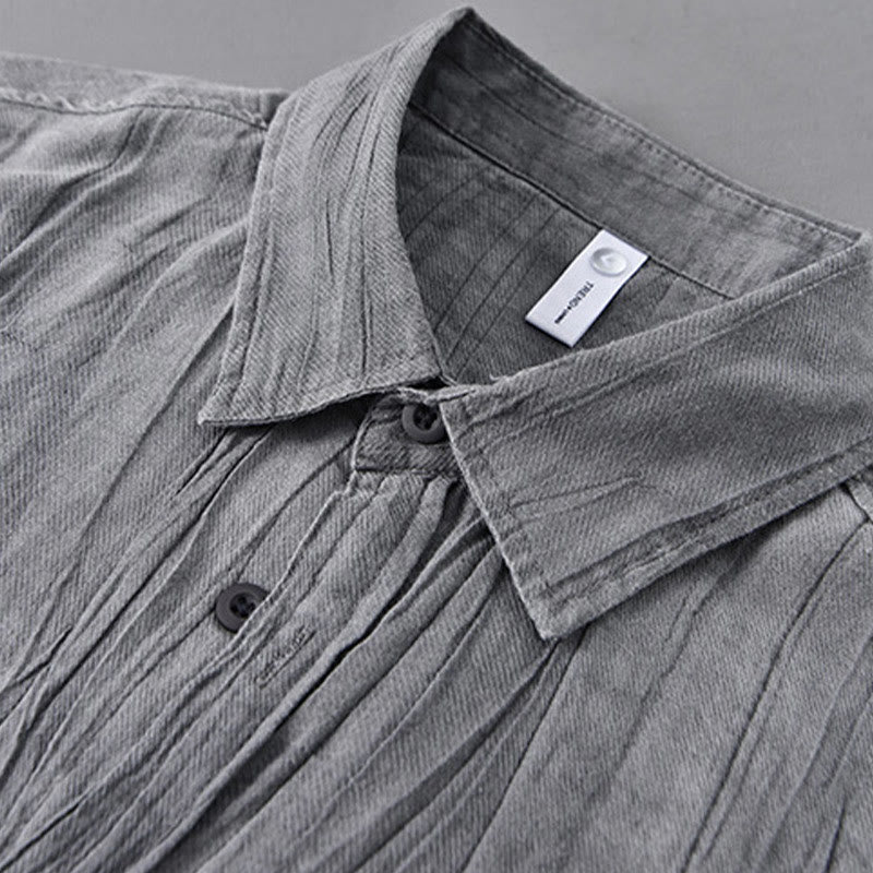 Buddha Stones Retro Pleats Buttons Men's Long Sleeve Ramie Linen Long Sleeve Shirt With Pockets - image 1