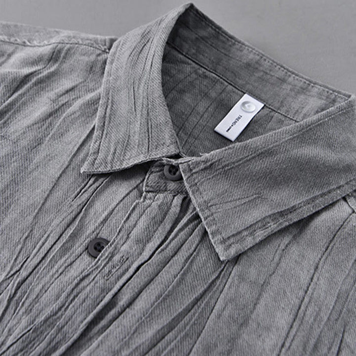 Buddha Stones Retro Pleats Buttons Men's Long Sleeve Ramie Linen Long Sleeve Shirt With Pockets - image 1