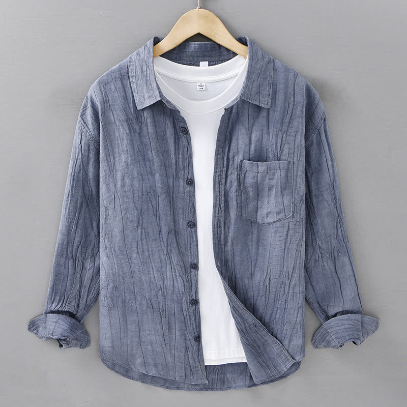 Buddha Stones Retro Pleats Buttons Men's Long Sleeve Ramie Linen Long Sleeve Shirt With Pockets - SteelBlue - US/UK/AU42，EU52 (3XL) - image 16