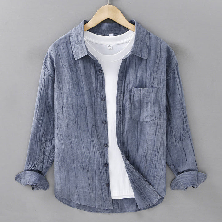 Buddha Stones Retro Pleats Buttons Men's Long Sleeve Ramie Linen Long Sleeve Shirt With Pockets - SteelBlue - US/UK/AU42，EU52 (3XL) - image 16