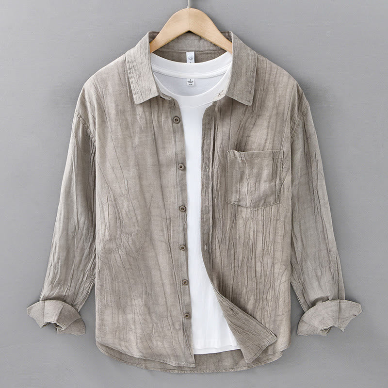 Buddha Stones Retro Pleats Buttons Men's Long Sleeve Ramie Linen Long Sleeve Shirt With Pockets - Tan - US/UK/AU42，EU52 (3XL) - image 8