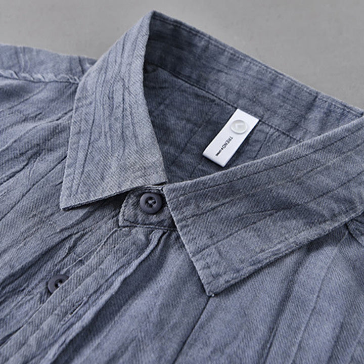 Buddha Stones Retro Pleats Buttons Men's Long Sleeve Ramie Linen Long Sleeve Shirt With Pockets - image 17
