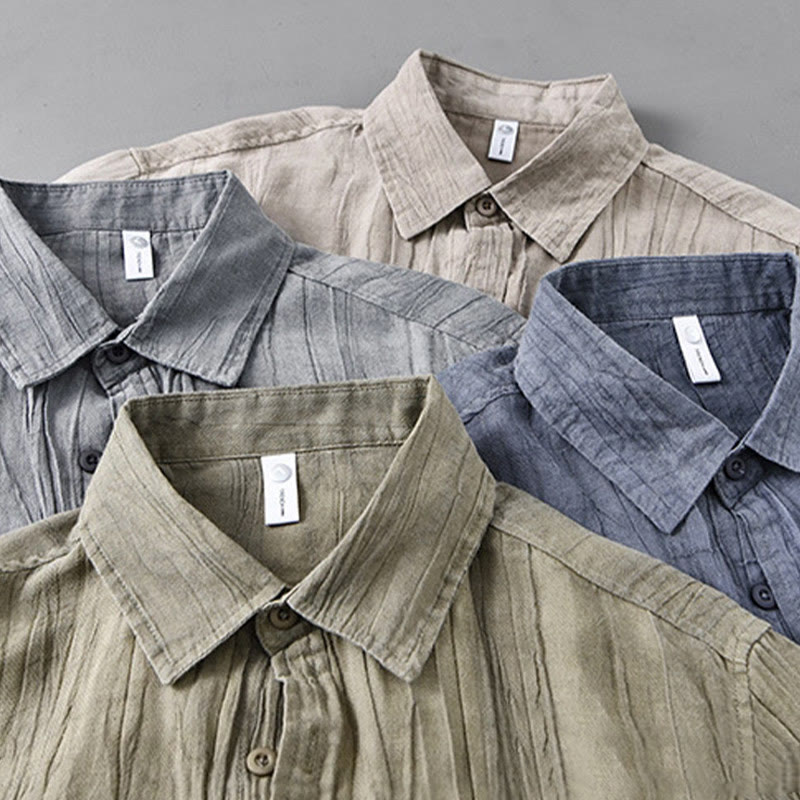 Buddha Stones Retro Pleats Buttons Men's Long Sleeve Ramie Linen Long Sleeve Shirt With Pockets - image 20