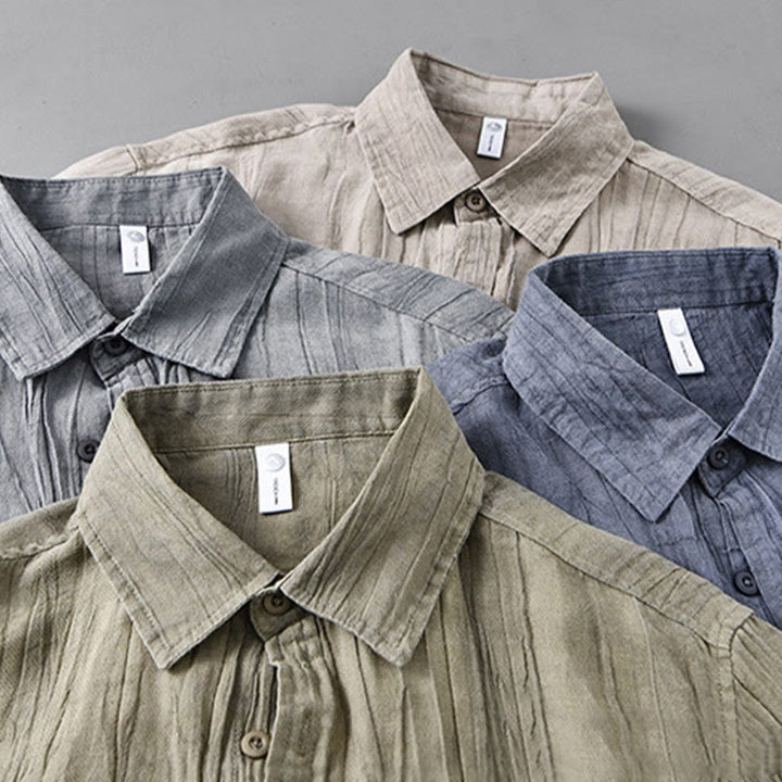 Buddha Stones Retro Pleats Buttons Men's Long Sleeve Ramie Linen Long Sleeve Shirt With Pockets - image 20