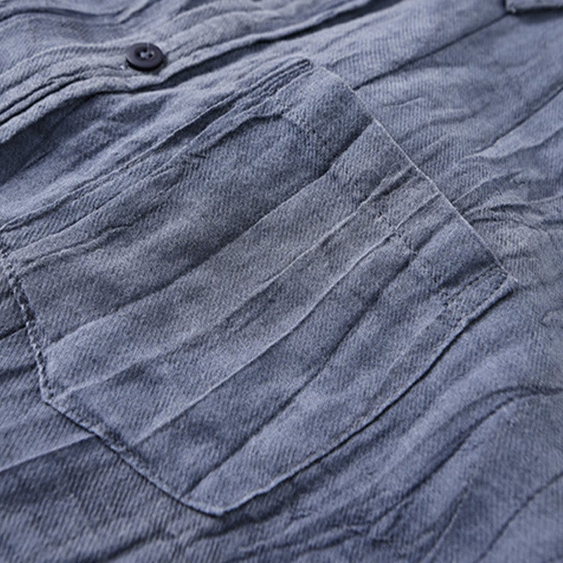 Buddha Stones Retro Pleats Buttons Men's Long Sleeve Ramie Linen Long Sleeve Shirt With Pockets - image 18