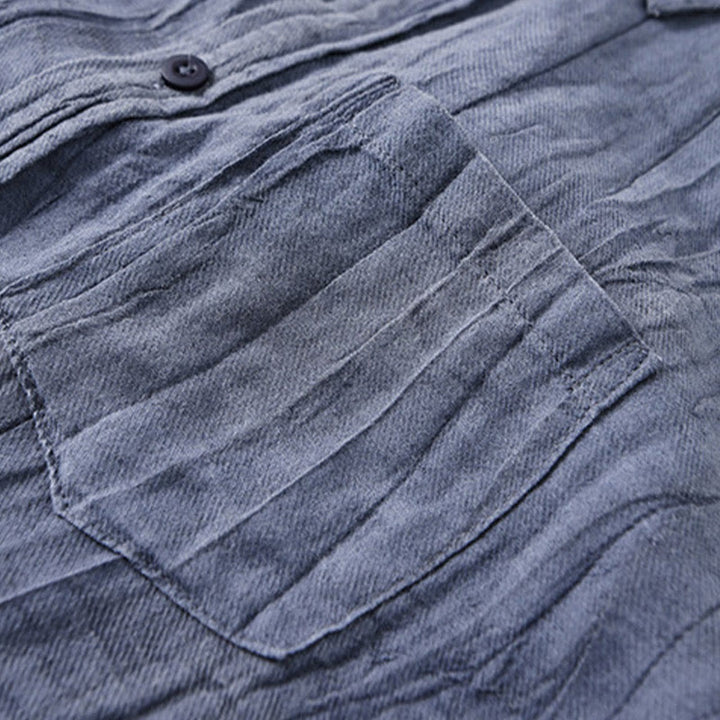 Buddha Stones Retro Pleats Buttons Men's Long Sleeve Ramie Linen Long Sleeve Shirt With Pockets - image 18