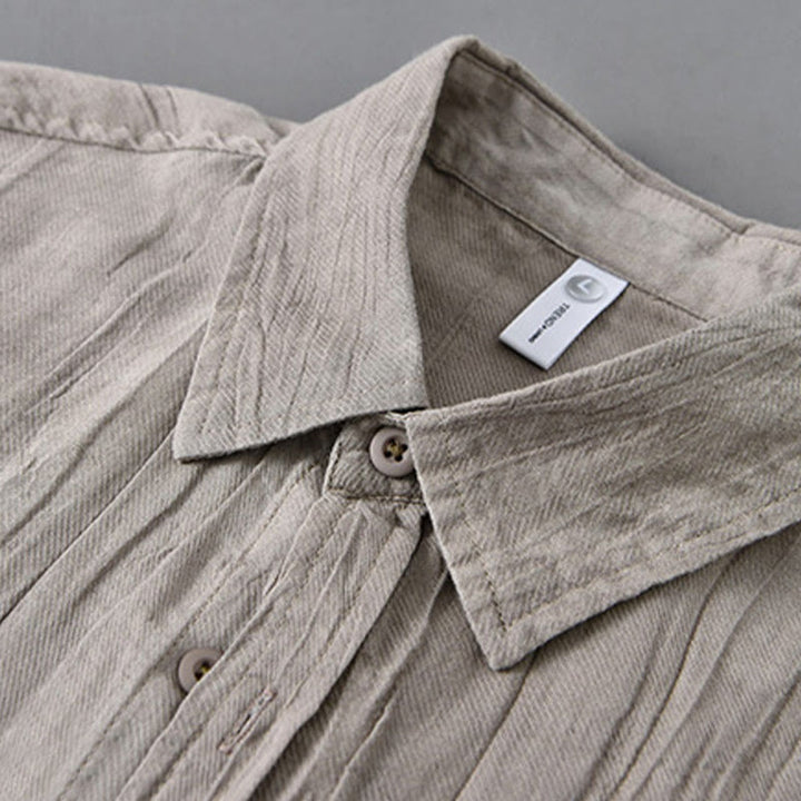Buddha Stones Retro Pleats Buttons Men's Long Sleeve Ramie Linen Long Sleeve Shirt With Pockets - image 10