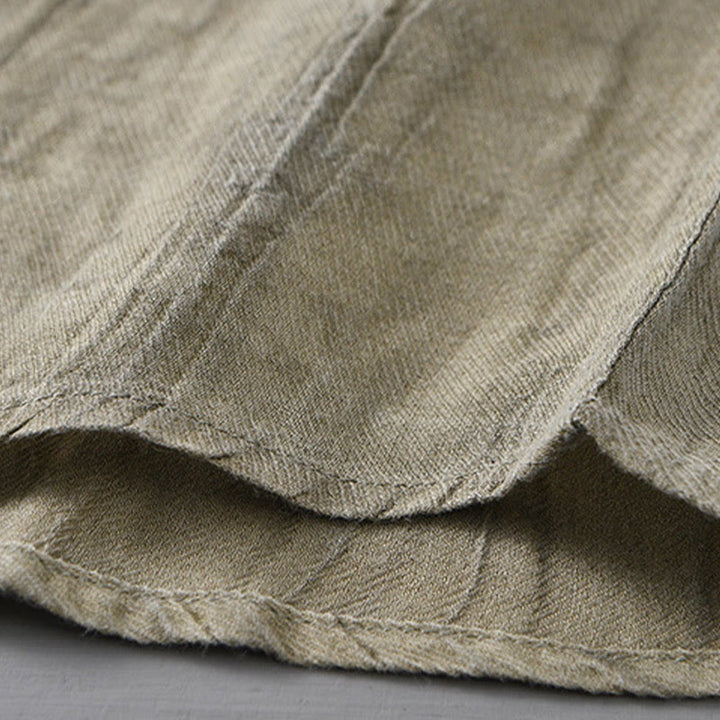 Buddha Stones Retro Pleats Buttons Men's Long Sleeve Ramie Linen Long Sleeve Shirt With Pockets - image 7