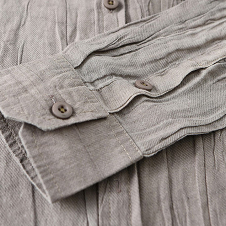 Buddha Stones Retro Pleats Buttons Men's Long Sleeve Ramie Linen Long Sleeve Shirt With Pockets - image 14