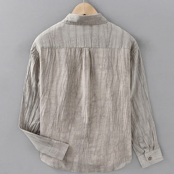 Buddha Stones Retro Pleats Buttons Men's Long Sleeve Ramie Linen Long Sleeve Shirt With Pockets - image 9