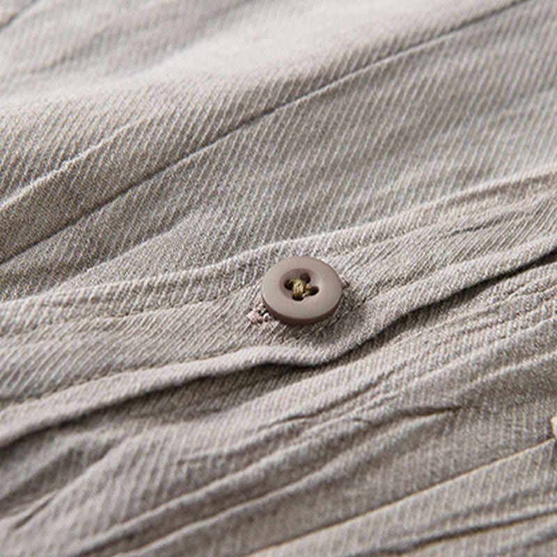 Buddha Stones Retro Pleats Buttons Men's Long Sleeve Ramie Linen Long Sleeve Shirt With Pockets - image 13
