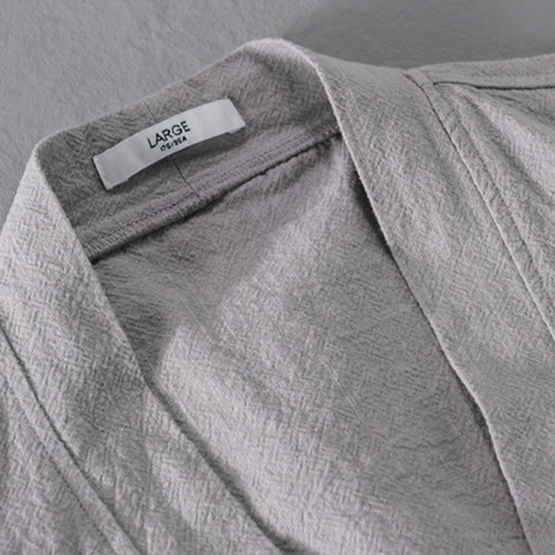 Buddha Stones Pure Color Stand Collar Men's Long Sleeve Cotton Linen Shirt - image 11