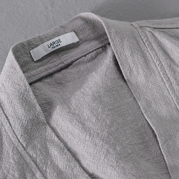 Buddha Stones Pure Color Stand Collar Men's Long Sleeve Cotton Linen Shirt - image 11
