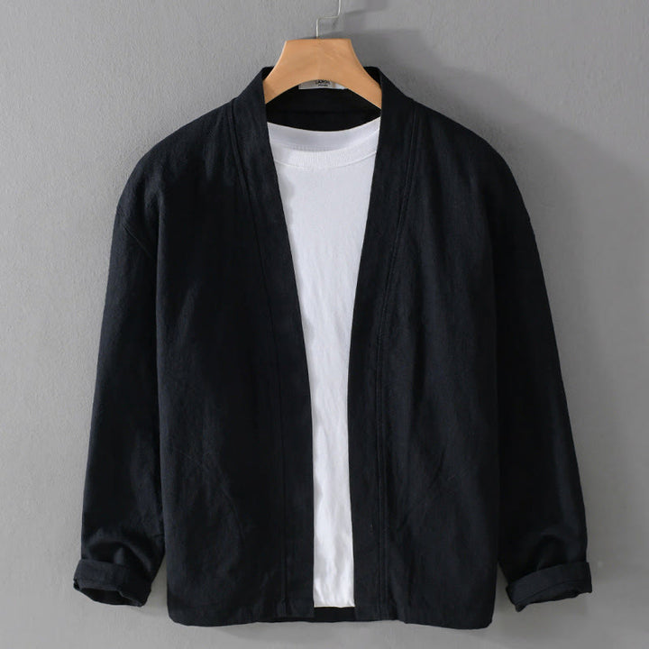 Buddha Stones Pure Color Stand Collar Men's Long Sleeve Cotton Linen Shirt - Black - US/UK/AU42，EU52 (3XL) - image 18