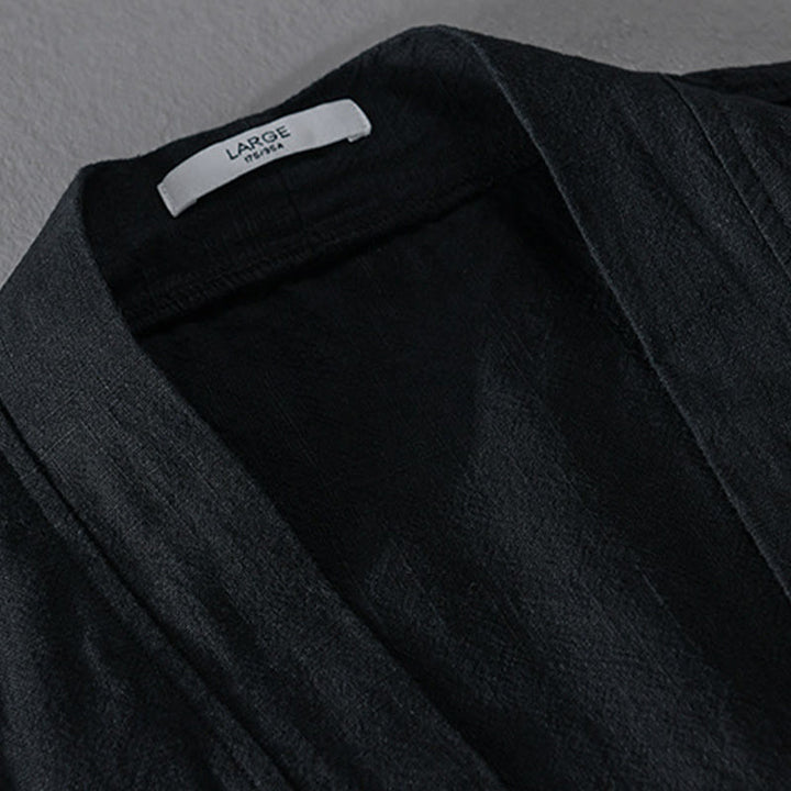 Buddha Stones Pure Color Stand Collar Men's Long Sleeve Cotton Linen Shirt - image 21