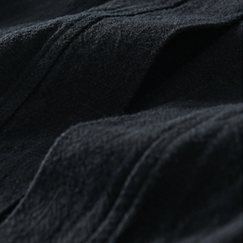 Buddha Stones Pure Color Stand Collar Men's Long Sleeve Cotton Linen Shirt - image 23
