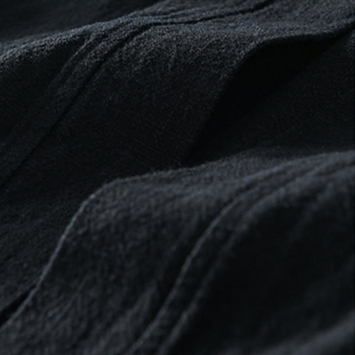 Buddha Stones Pure Color Stand Collar Men's Long Sleeve Cotton Linen Shirt - image 23