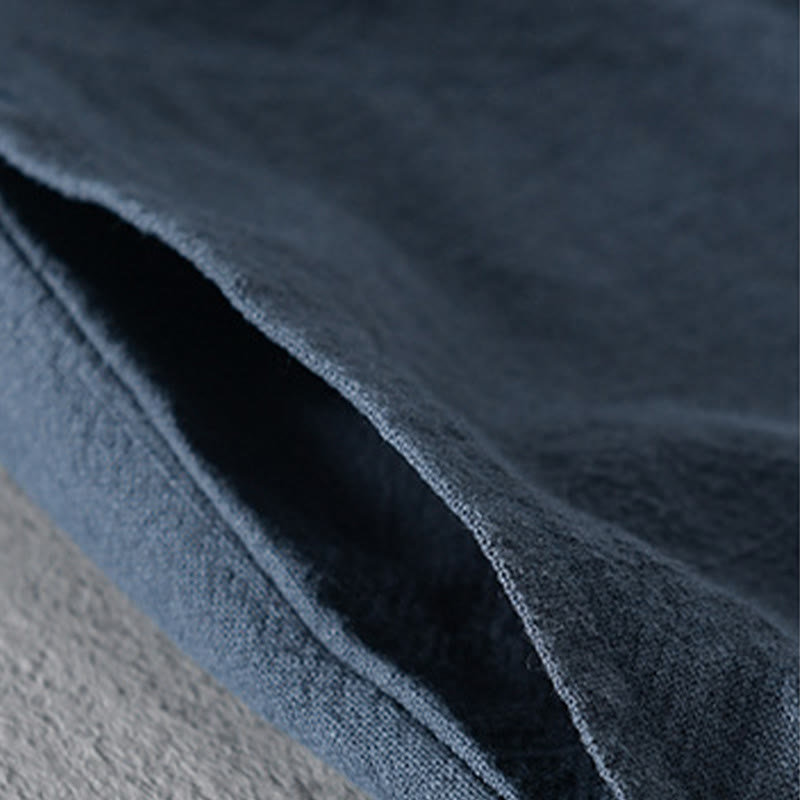 Buddha Stones Pure Color Stand Collar Men's Long Sleeve Cotton Linen Shirt - image 6