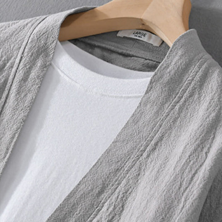 Buddha Stones Pure Color Stand Collar Men's Long Sleeve Cotton Linen Shirt - image 10