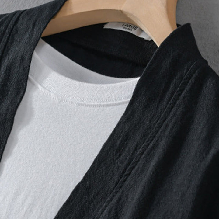 Buddha Stones Pure Color Stand Collar Men's Long Sleeve Cotton Linen Shirt - image 20