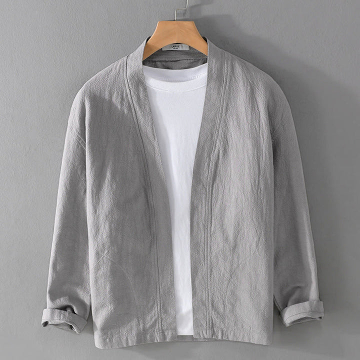 Buddha Stones Pure Color Stand Collar Men's Long Sleeve Cotton Linen Shirt - Silver - US/UK/AU42，EU52 (3XL) - image 7