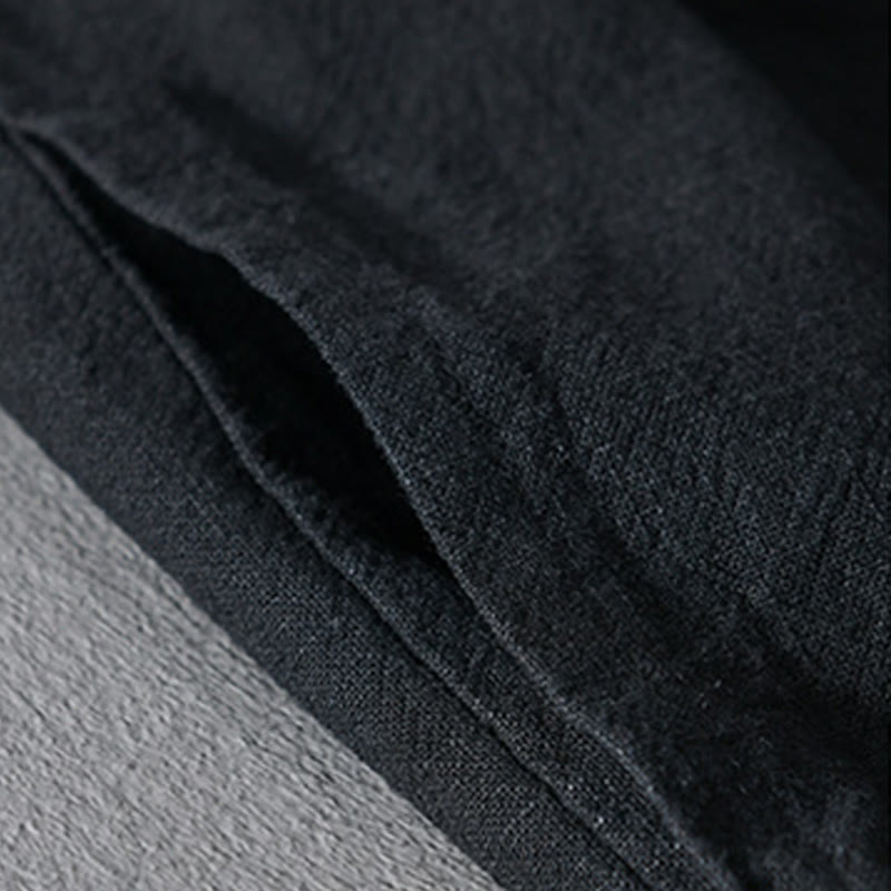 Buddha Stones Pure Color Stand Collar Men's Long Sleeve Cotton Linen Shirt - image 24