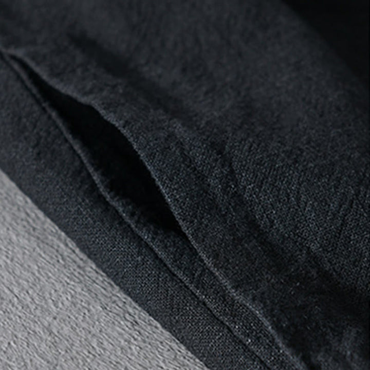 Buddha Stones Pure Color Stand Collar Men's Long Sleeve Cotton Linen Shirt - image 24