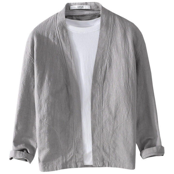 Buddha Stones Pure Color Stand Collar Men's Long Sleeve Cotton Linen Shirt - image 17
