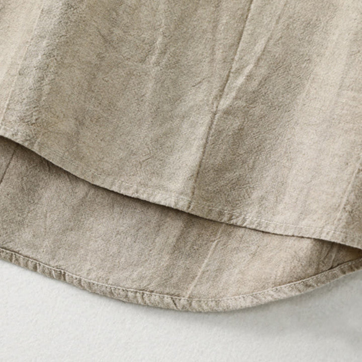 Buddha Stones Plain Pleats Half Buttons Design Stand Collar Men's Long Sleeve Cotton Linen Shirt - image 4