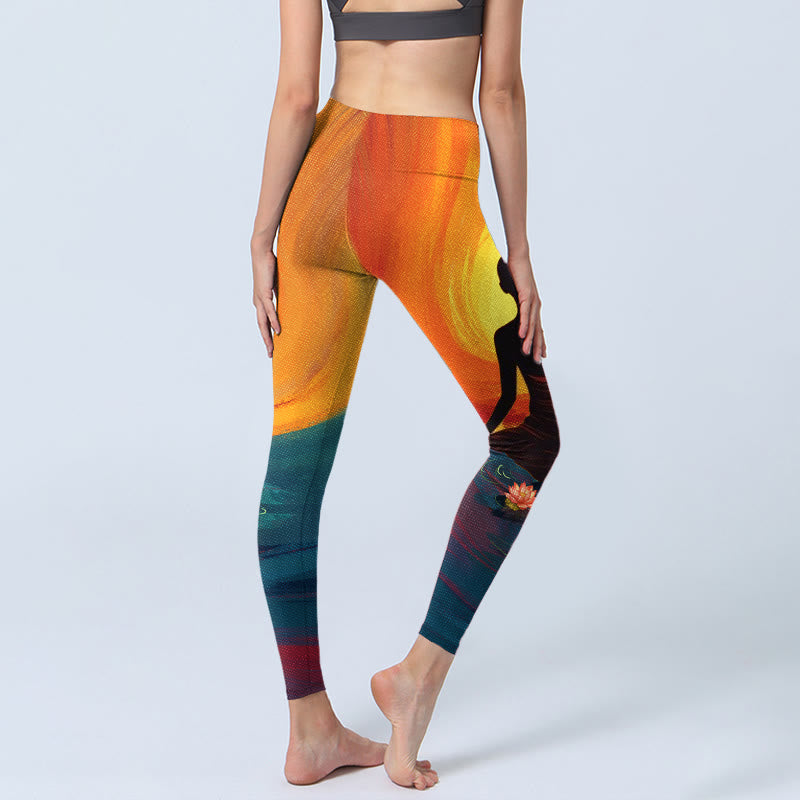 Buddha Stones Meditating Figure Lotus Flower Print Gym Leggings Women's Yoga Pants - image 4