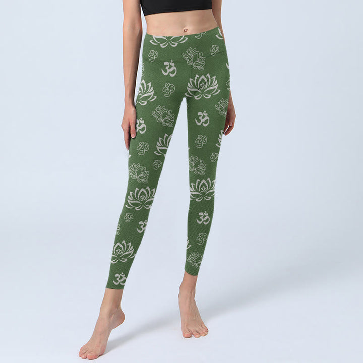 Buddha Stones Lotus Flower OM Symbol Print Gym Leggings Women's Yoga Pants - image 5