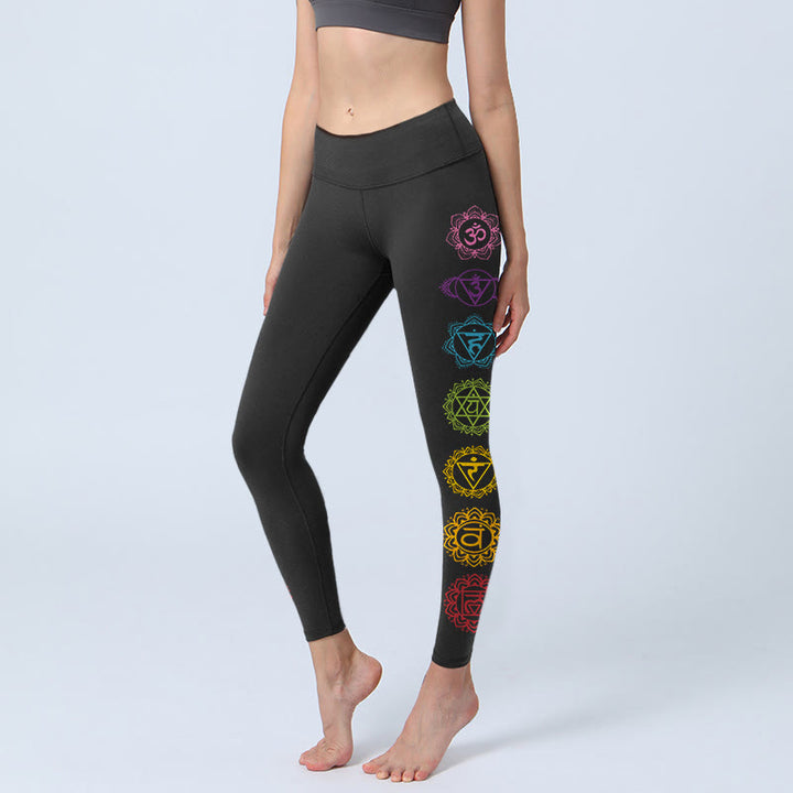 Buddha Stones OM Symbol Sanskrit Characters Print Gym Leggings Women's Yoga Pants - Black - US18，UK/AU22，EU50 (4XL) - image 0