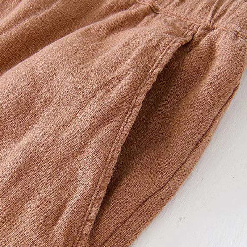 Buddha Stones Summer Solid Color Drawstring Elastic Waist Men's Cotton Linen Shorts With Pockets - image 36