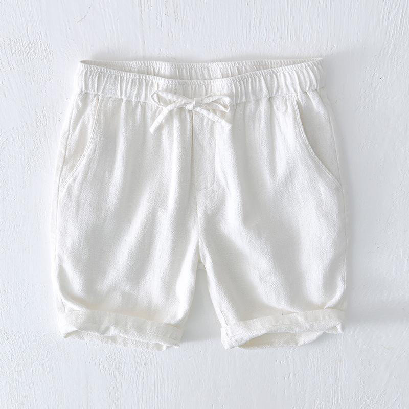 Buddha Stones Summer Solid Color Drawstring Elastic Waist Men's Cotton Linen Shorts With Pockets - White - US/UK/AU44，EU54 (4XL) - image 5